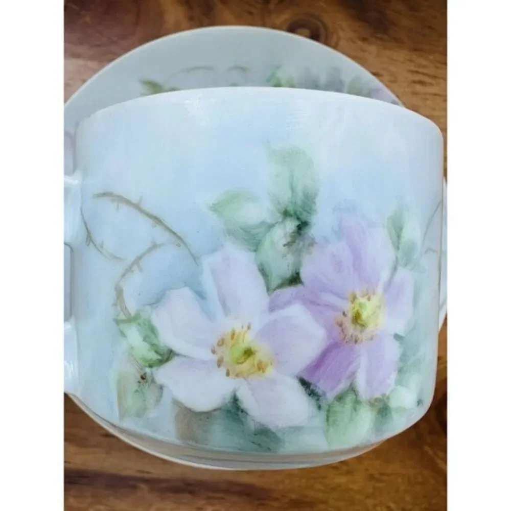 Vintage Hand Painted Pink‎ Flowers Tea Cup & Saucer Set No Marks See Photo S